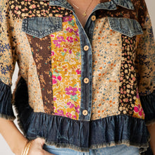 Latte Distressed Denim Crop Jacket with Ruffled Hem