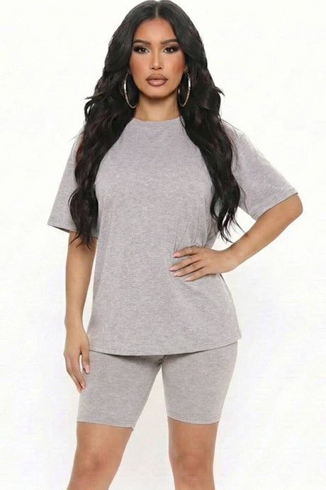 Heather Grey Loose Fit Top & Bike Shorts Set