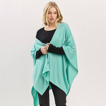 Beige Asymmetrical Hem Solid Pull Through Draped Tie-Front Wrap Poncho