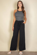 Drawstring waist wide leg minimalist pants: Black / L