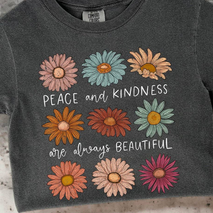 Black Peace and Kindness Floral Boho T Shirt