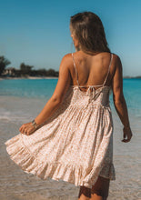 Natural Peach Ditsy Floral Print Sleeveless Panel Mini Dress