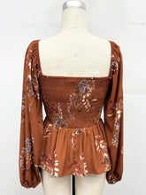 Light Brown Floral Smocked Peplum Top