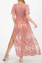 Ginger V Neck Fully Laced Maxi Dress with Side Slit
