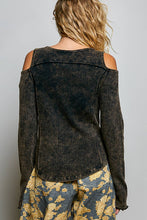 Stone Black Vintage Washing Solid Buckle Open Shoulder Knit Thermal POL Top