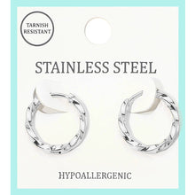 Silver Stainless Steel Twisted Small Huggie Hoop Earrings