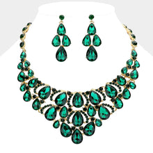 Jet Black Teardrop Stone Cluster Evening Necklace