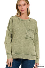 Ash Black terry Washed Raw Edge Front Pocket Pullover