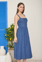 Denim Front Lace Up Sleeveless Midi Dress