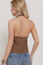 Cocoa Studded Cotton Twill Halter Neck Top