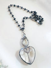 Soldered Glass Heart Black Beaded Chain Necklace