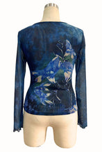 Navy Sheer Floral Print Long Sleeve Top