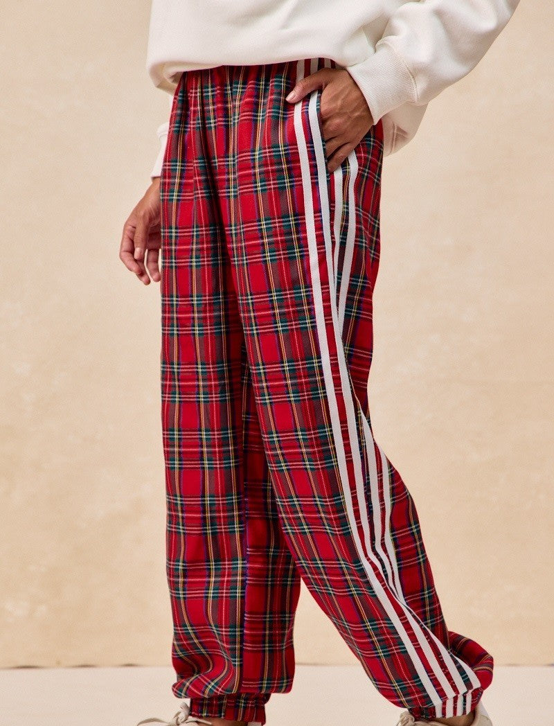 Red Plaid Side Lines Christmas Bibi Track Pants 10/31/25 1228