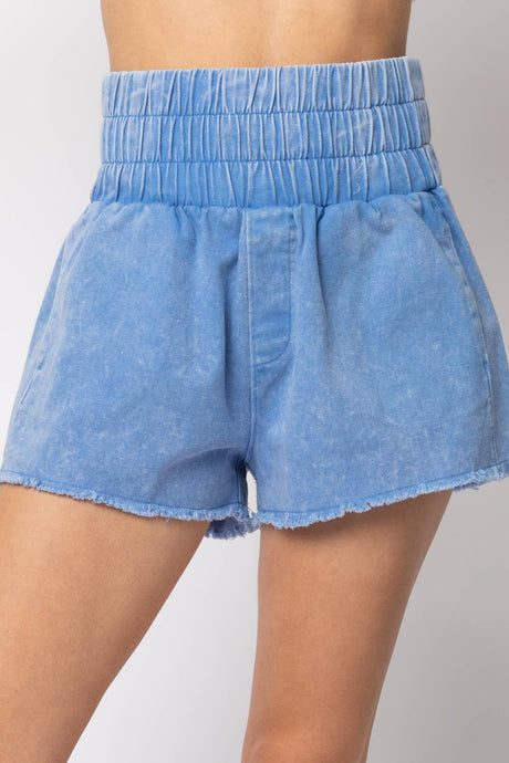 Blue High-Waist Washed Twill Shorts