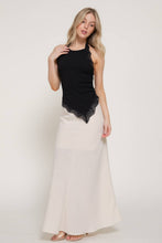Black Lace Trim Texture Knit Halter Top