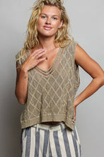 Taupe V-neck Diamond Weave Crochet Sleeveless Knit POL Top