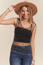 Silver Bead Accent Fishnet Tank Top
