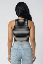 Black White Ribbed Striped Racerback Crop Tank Top
