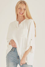 White Front Pocket Solid Slit Open Loose Fit Top