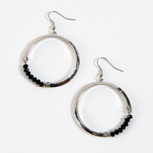 Haven Black Glass Beaded Silver Hoop Drop Earring