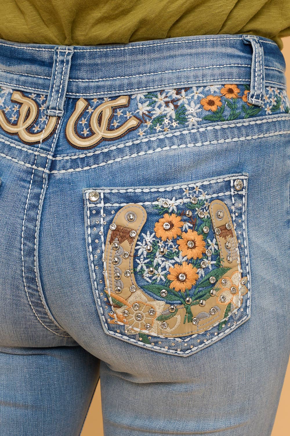 Light Sand Wash Bootcut Stretchy Bling Jeans