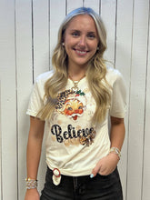 Leopard Santa Believe Rhinestone Graphic Christmas Tees