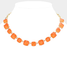 Coral Neon Cushion Square Stone Link Evening Necklace