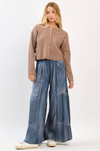 Denim Washed Chambray Tiered Wide Leg Pants