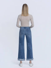Charming Mid Rise Medium Dark Wash Cuffed Slim Wide Vervet Jeans