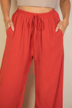 Drawstring waist wide leg minimalist pants: Taupe / L