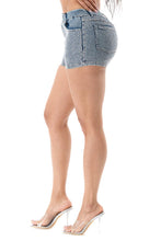 Blue Crystal-Detailing Bling Denim Shorts