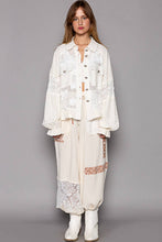 POL Taupe Long balloon sleeve flower detail button down shirt