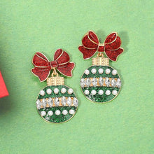 Gold Pink White Christmas Bow Ornament Drop Earrings