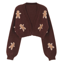 Cookie Pattern Short Knit Cardigan Brown