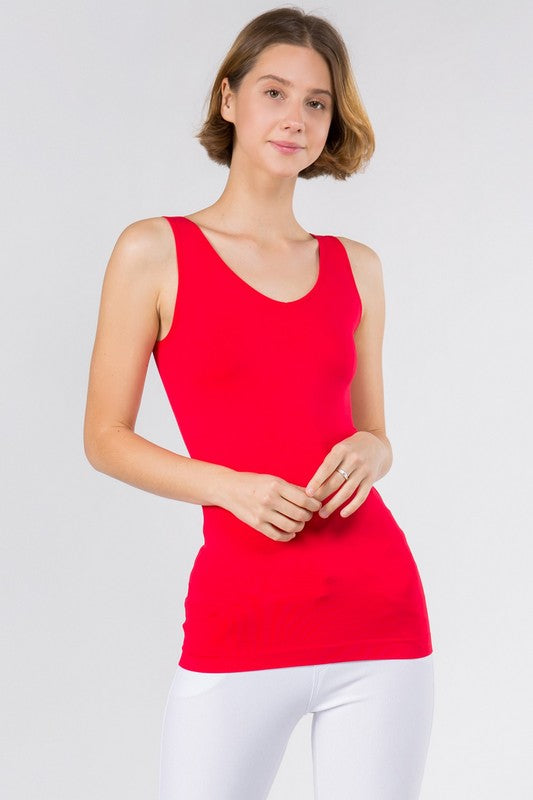 Red Reversible V or U Neckline Seamless Tank