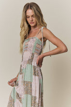 Sage Patchwork Smocked Maxi Dress