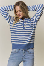 STRIPED KNIT HENLEY SWEATER Blue
