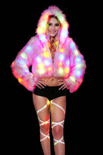 Pink LED Faux Fur Short Jacket with Hood