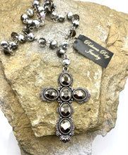 Vintage Crystal Beaded Hematite Cross Necklace