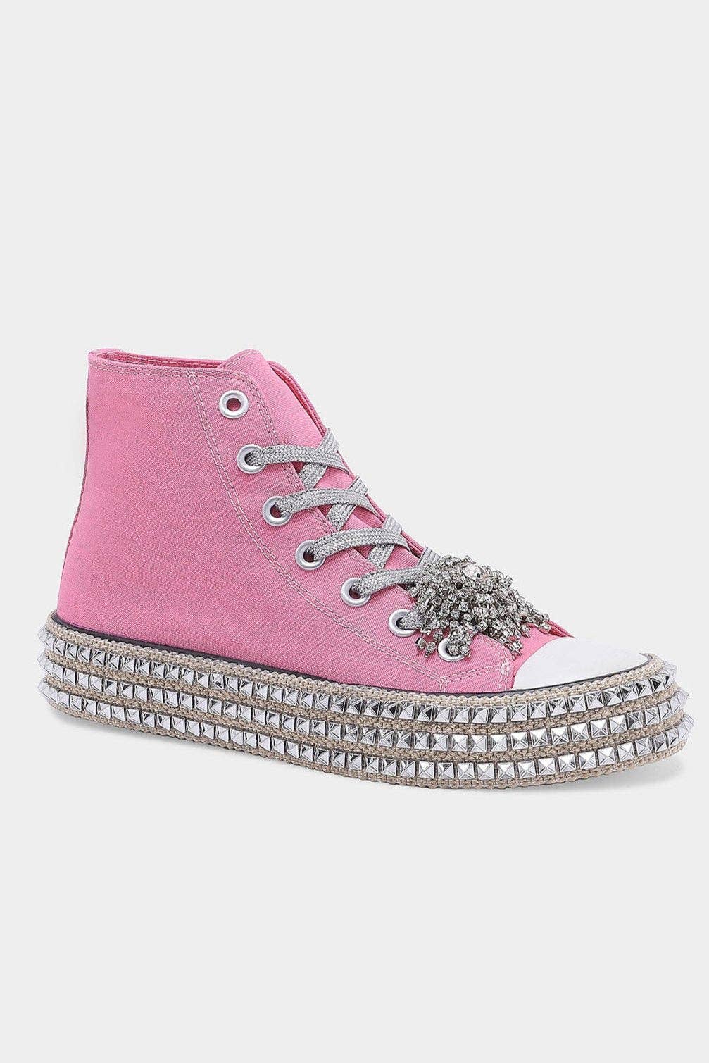 Pink Rhinestone High Top Sneakers