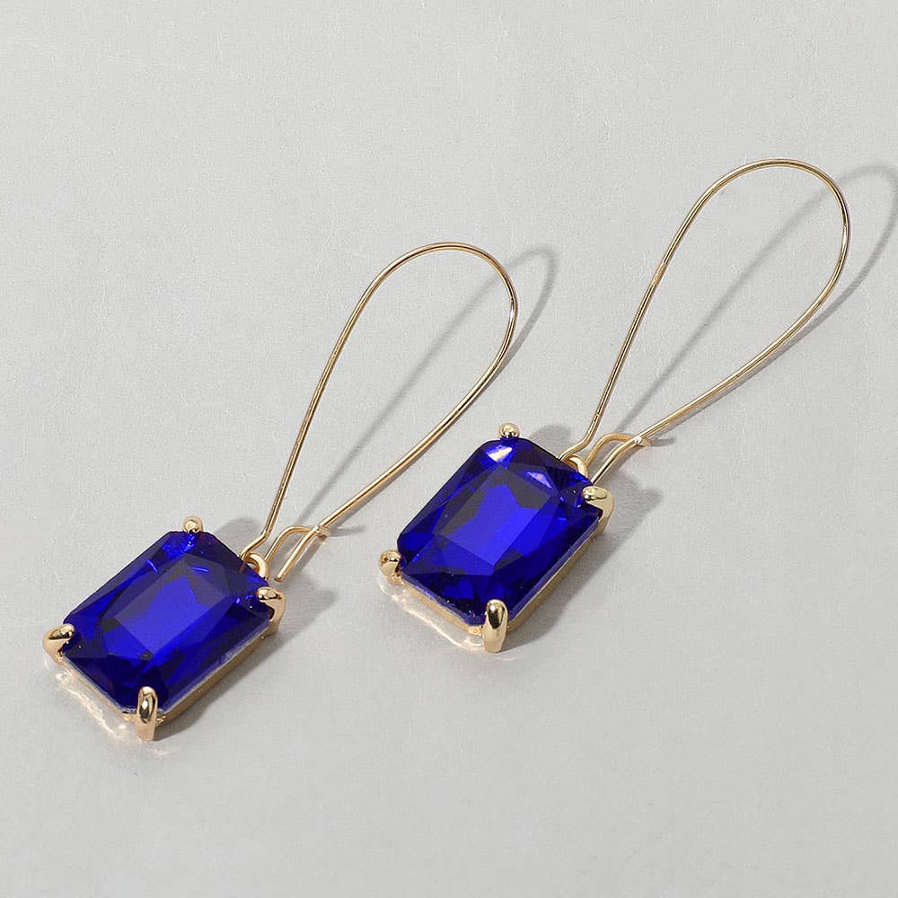 Saphire Emerald Cut Stone Dangle Evening Earrings