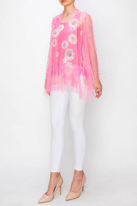 Hot Pink Pearl Sheer Origami Top