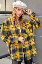 Mustard Navy Mineral Washed Button Down Soft Fabric Plaid Shirts