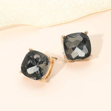 Gold Grey Square Cushion Stud Earrings