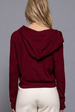 Burgundy Long Sleeve Crop Zip-Up Thermal Hoodie Jacket