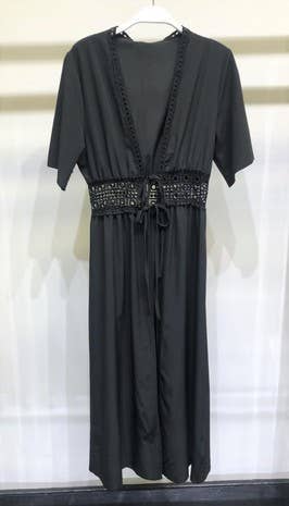 Black Short Sleeve Open Front Venti Long Top