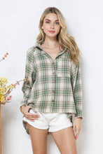 Olive Green Plaid Oversized Button up Boyfriend Shirt