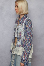 Blue Multi Plaid pattern with peace patch POL shirt