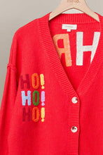 Red Christmas Lettering Patchwork V Neck Cardigan