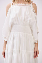 Ivory Solid Laced Cold Shoulder Tiered Maxi Dress